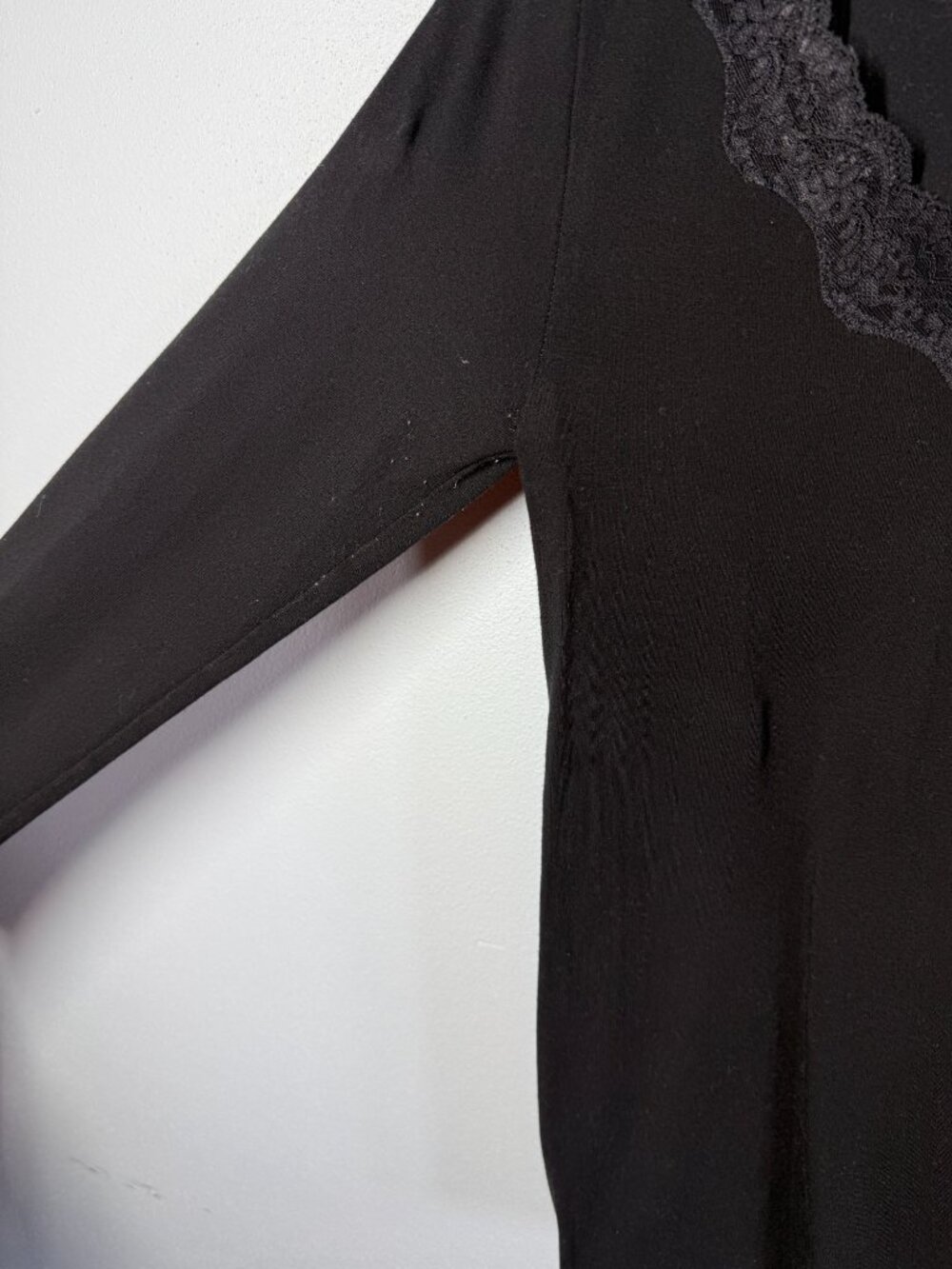 Elietain Womens One Size Fits Most Black Lace Trim Long Sleeve Baselayer Stretch - Picture 4 of 7